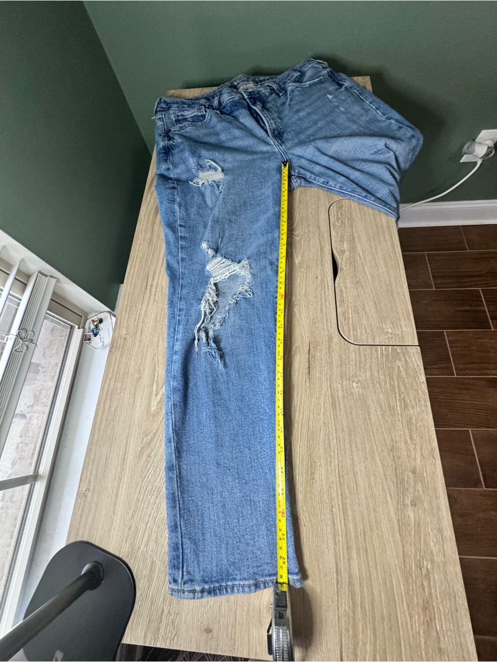 Old Navy High Rise O.G. Straight Jeans Distressed Light Wash Denim - Picture 3 of 5